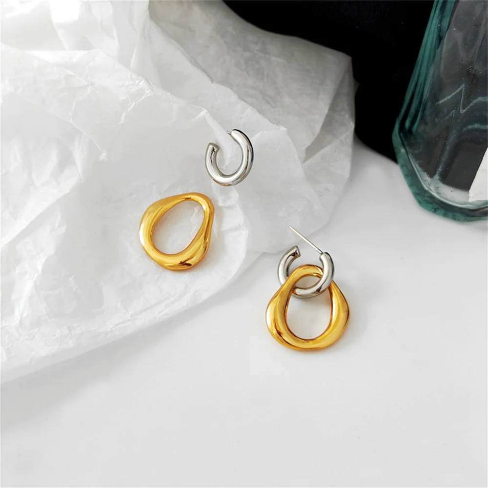 kshmir Korean Retro Detachable Earrings Gold Silver Color Geometric irregular Round Drop Earrings for Women Girls Jewelry