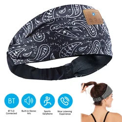 Bluetooth 5.0 Sports Headband, Fone Estéreo, Leitor de Música com Microfone, Handsfree, Recarregável, Lavável, Elástico