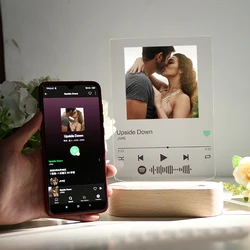 Spersonalizowane 3D zdjęcie nocne karty z piosenkami na biurko z kodem Spotify muzyczna lampa wystrój walentynkowy prezent dla kochanka bezstopniowe przyciemnianie