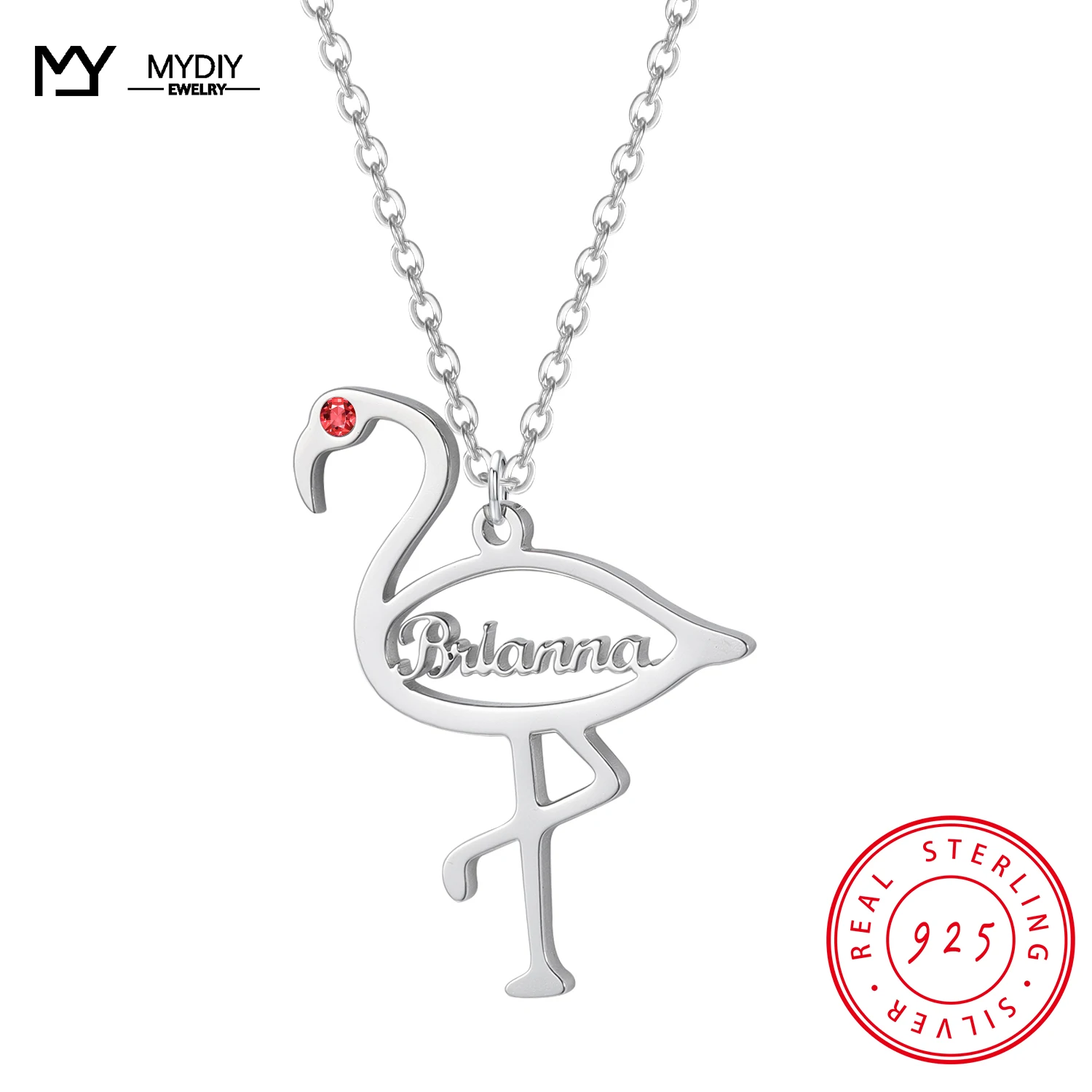 Customized Birthday Stone Flamingo 925 Sterling Silver Personalized Girlfriend Name, Family Pendant Necklace Gift MYDIY Jewelry