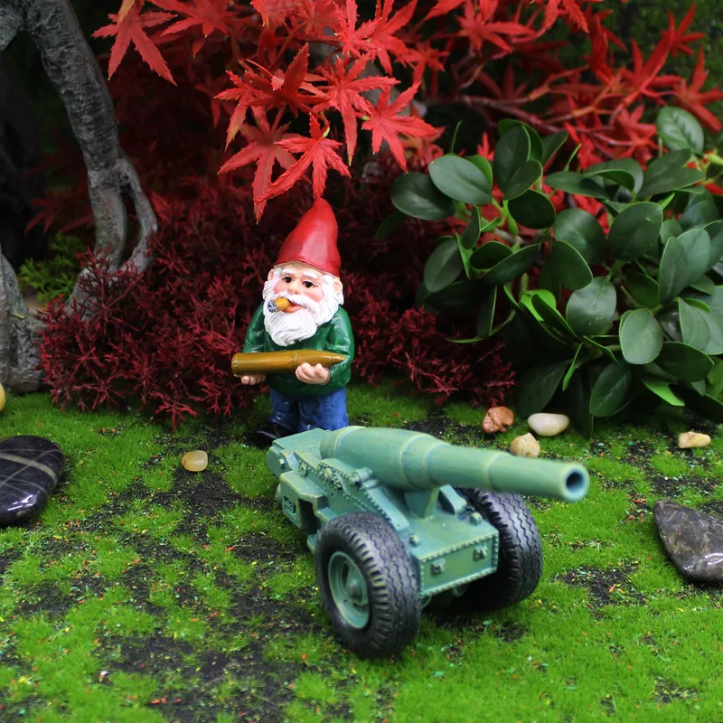 2pcs/Set Mini Funny Cute Dwarfs And Cannon Resin Gnome Statue DIY Bonsai Decoration For Home Office Desk Sculpture Dropshipping