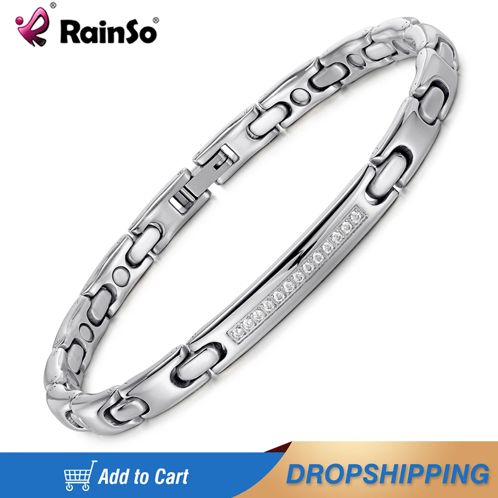 Rainso Stainless Steel  Bracelets For Women Adjustable Jewelry 4 Elements Sports Style Design Zircon Bracelet Girls Jewelry