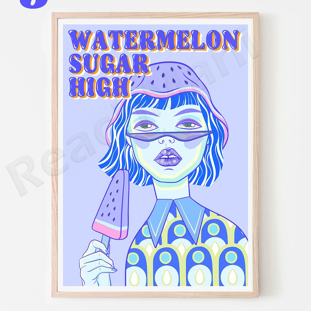 طباعة كلمات "سكر البطيخ" • 6 ألوان غير مؤطرة • ملصق فني غنائي للموسيقى التوضيحية #3