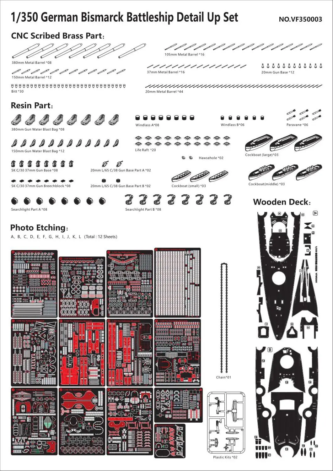 veryfire 1/350 DKM Bismarck Detail Up Set(For Tamiya)（VF350003）