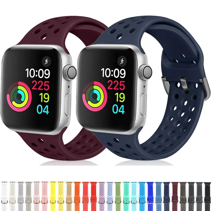 Soft Silicone Band for Apple Watch Series 5 4 3 2 6 7 SE 38MM 42MM 41MM 45MM Rubber Watchband Strap for iWatch 40MM 44MM correa