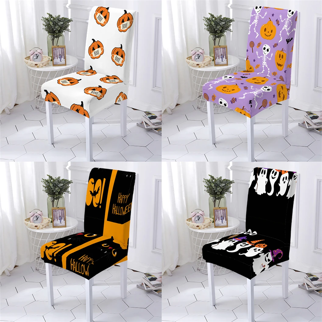 

Halloween Style Covers For Chairs Dining Room Cartoon Pumpkin Pattern Case Stretch Chair Anti-Dirty Seat Chairs Cover Stuhlbezug