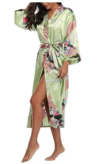 Sexy Lounge Casual Nightdess Voor Vrouwen Nachtkleding Vrouwelijke Losse Print Bloem Kimono Badjas Royal Blue Lange Robe Gown Met Riem