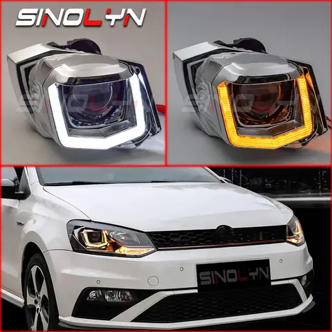 Sinolyn Upgrade Kit For VW Polo 6C 2014 Halogen Headlights U Led DRL D2S D2H Bi Xenon Projector Lenses Turn Signal For Hella 3R