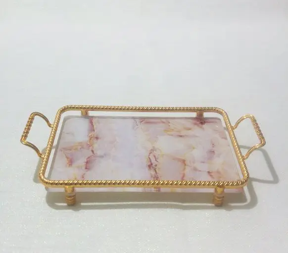 DOLBOVI Small Size Golden White Marble Patterned Glass Marbled tray 30 x17xh5 cm tray поднос plateau de service