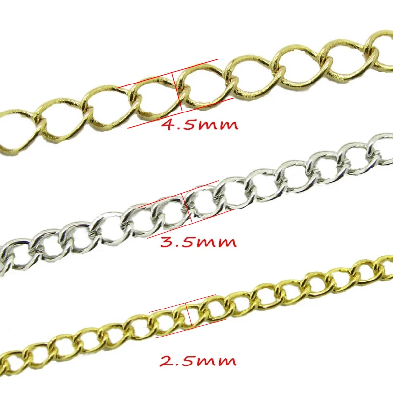 2m/lot Bracelet Necklace Chains 2.5/3.5/4.5mm Silver/Gold/Gunblack/Bronze Plated Link Chain for DIY Jewelry Making Accessories