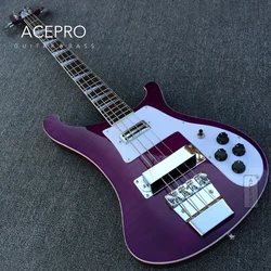 Purple Color Flame Maple Top Electric Bass Guitar, Upgrade Adjustable Bridge Available, White Pickguard, High Quality