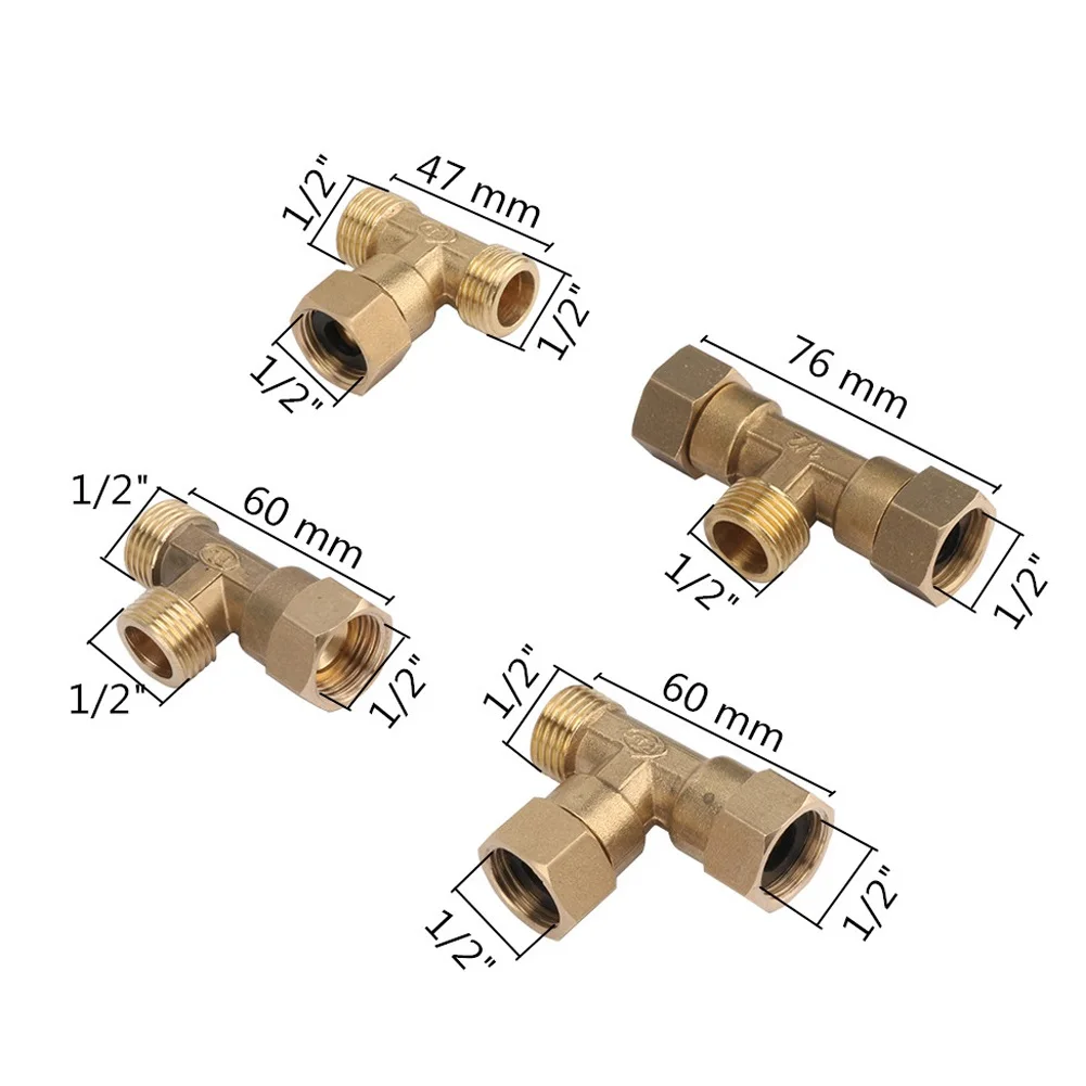 Brass pipe fitting male-female thread conversion connection 1/2” T-shaped three-way copper water oil gas adapter garden fittings