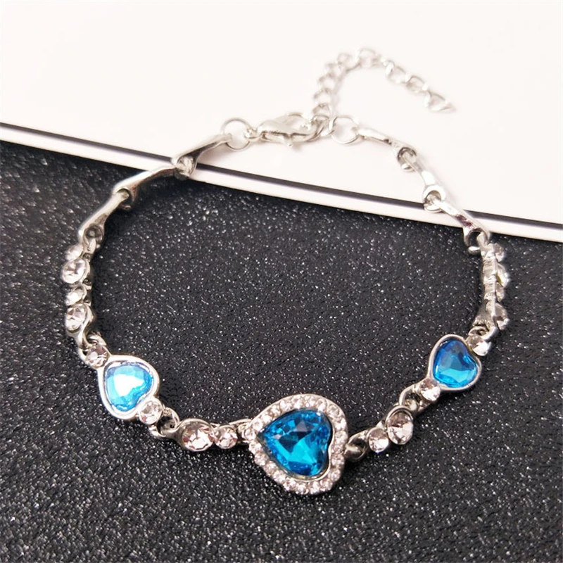 Personality Fashion Women's Heart Of The Sea Heart Of Love Heart-Shaped Peach Heart Zircon Crystal Diamond Bracelet