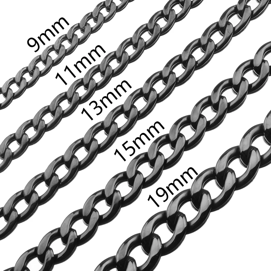 9/11/13/15/19mm Wide 7-32 inch Black Figaro Chain 316 Stainless Steel Necklace Or Bracelet Link Cable Rope Lobster Clasp for Men