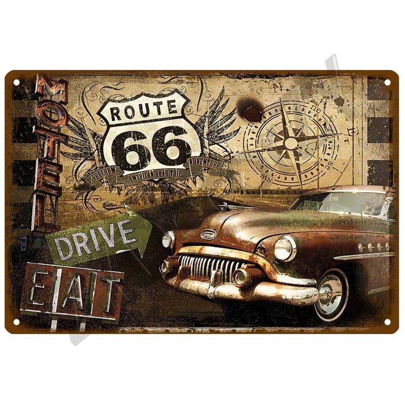 Route 66 Metal Sign House Plaque Metal Poster Tin Sign Plate Wall Posters Vintage Retro Aesthetic Room Decor Wall Art Decoration