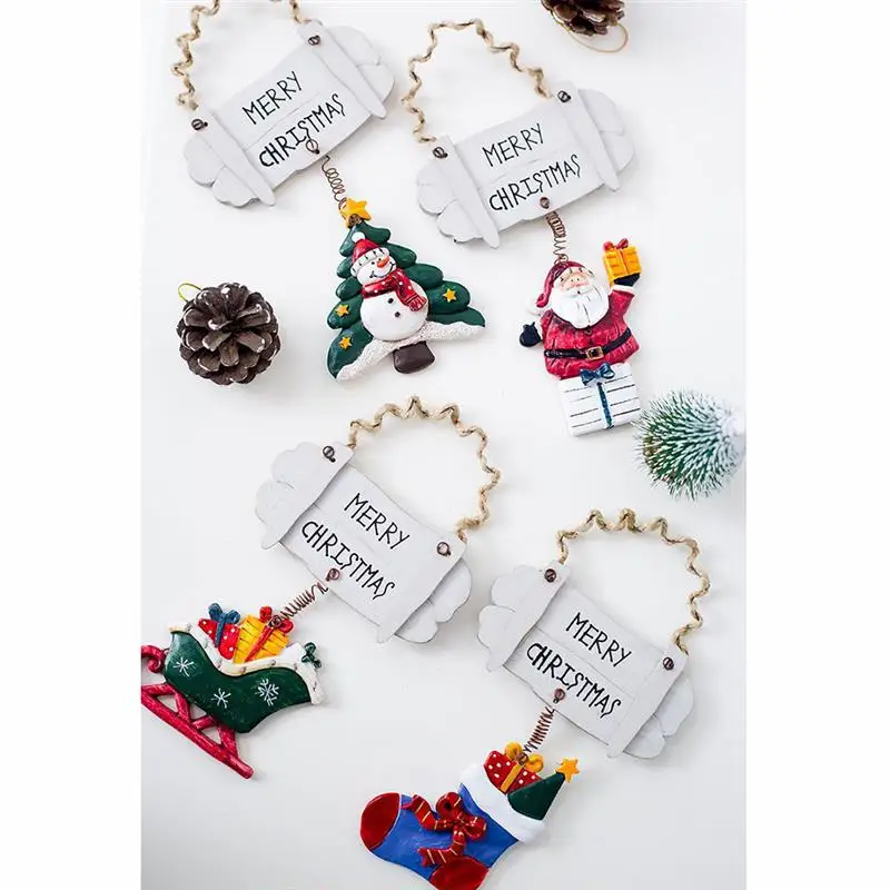 4pcs Christmas Tree Sign Ornament Christmas Natal Santa Snowman Front Door Decor Navidad for Christmas Tree Hanging Decoration