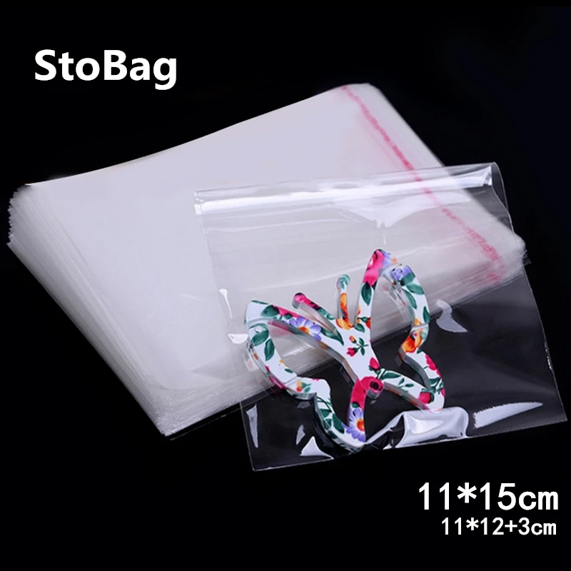 StoBag 500pcs 11*15cm Transparent Self Adhesive Seal OPP Plastic Bags Jewelry Packaging Candy Cookie Gift Bag Clear Cellophane