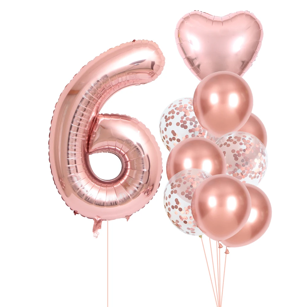 10 Uds. Globos de feliz cumpleaños, globos con números de oro rosa 1, 2, 3, 4, 5. ° cumpleaños de niña, accesorios de boda, decoraciones para Baby