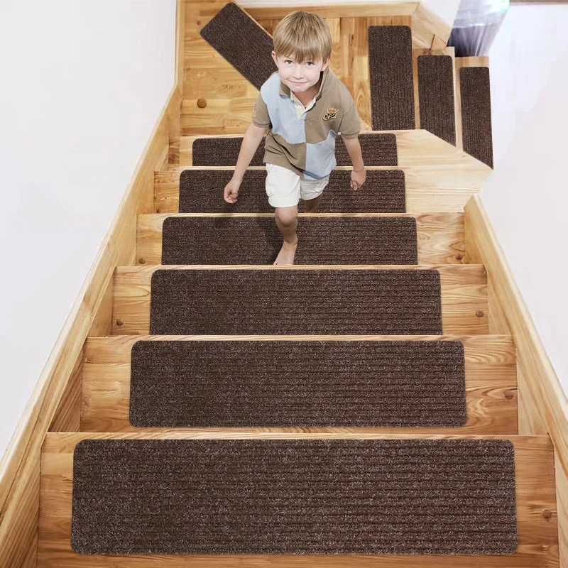 RULDGEE 8x30in(20.3x76.2cm)Self-adhesive Non-slip Stair Tread Mat Protector Rug for Living Room Water Absorption Indoor Carpet