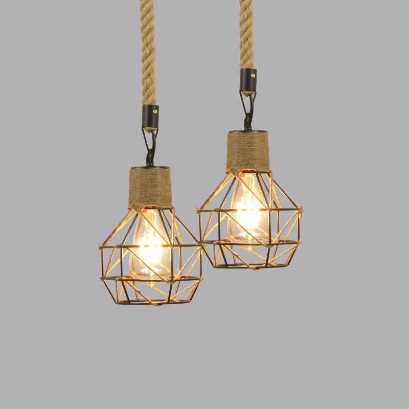 

LED Fashion Pop Style Rural Creative Personality Hemp Rope Retro Nostalgic Lamp E27 Living Room Bedroom Dining Room Chandelier