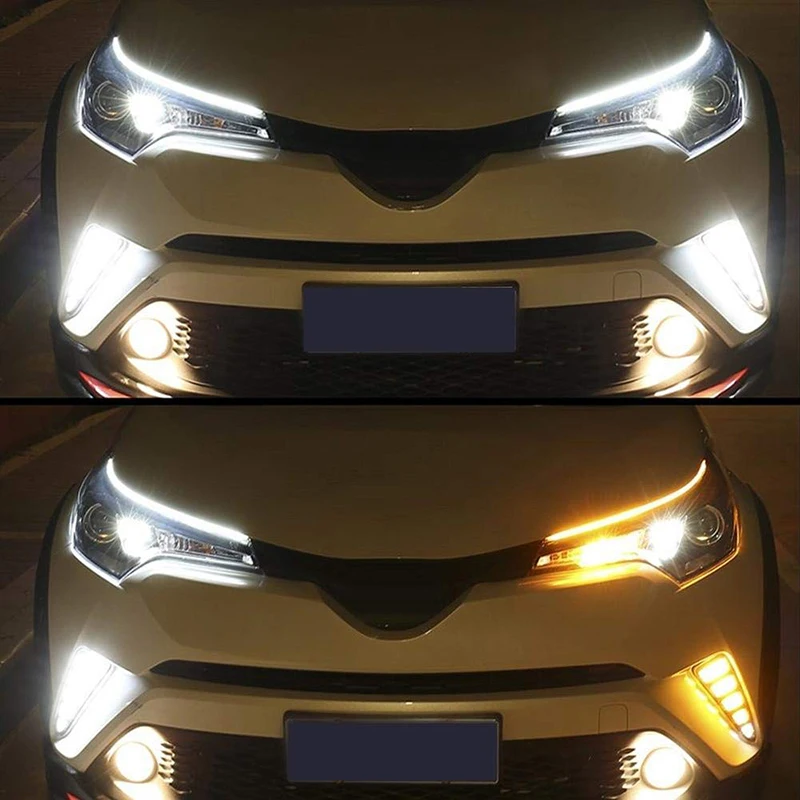 2pcs Cars RGB DRL Remove Controller LED Daytime Running Lights  Flexible Soft Tube Guide Headlight Strip For Auto Lamp