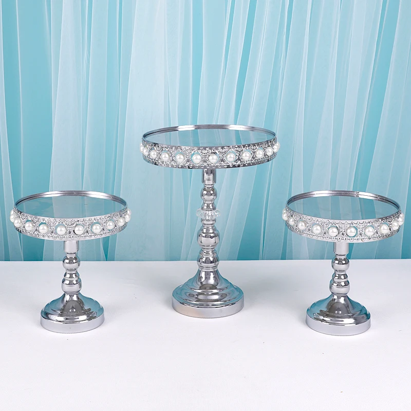 3-5pcs  Afternoon Tea Holder cake stand  Round Dessert Tray with  peral Cake Table Decoration Makeup Jewelry Ring Storage