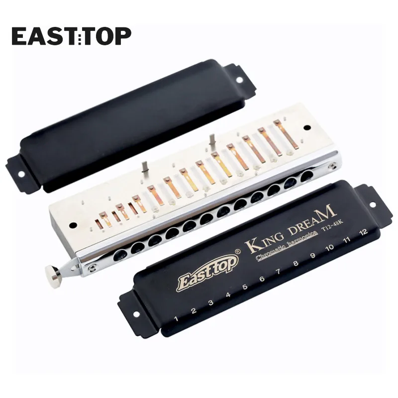 EASTTOP T1248K 12-Hole 48 Tones Chromatic Black Harmonica Key of C for Professional Player Students Beginner