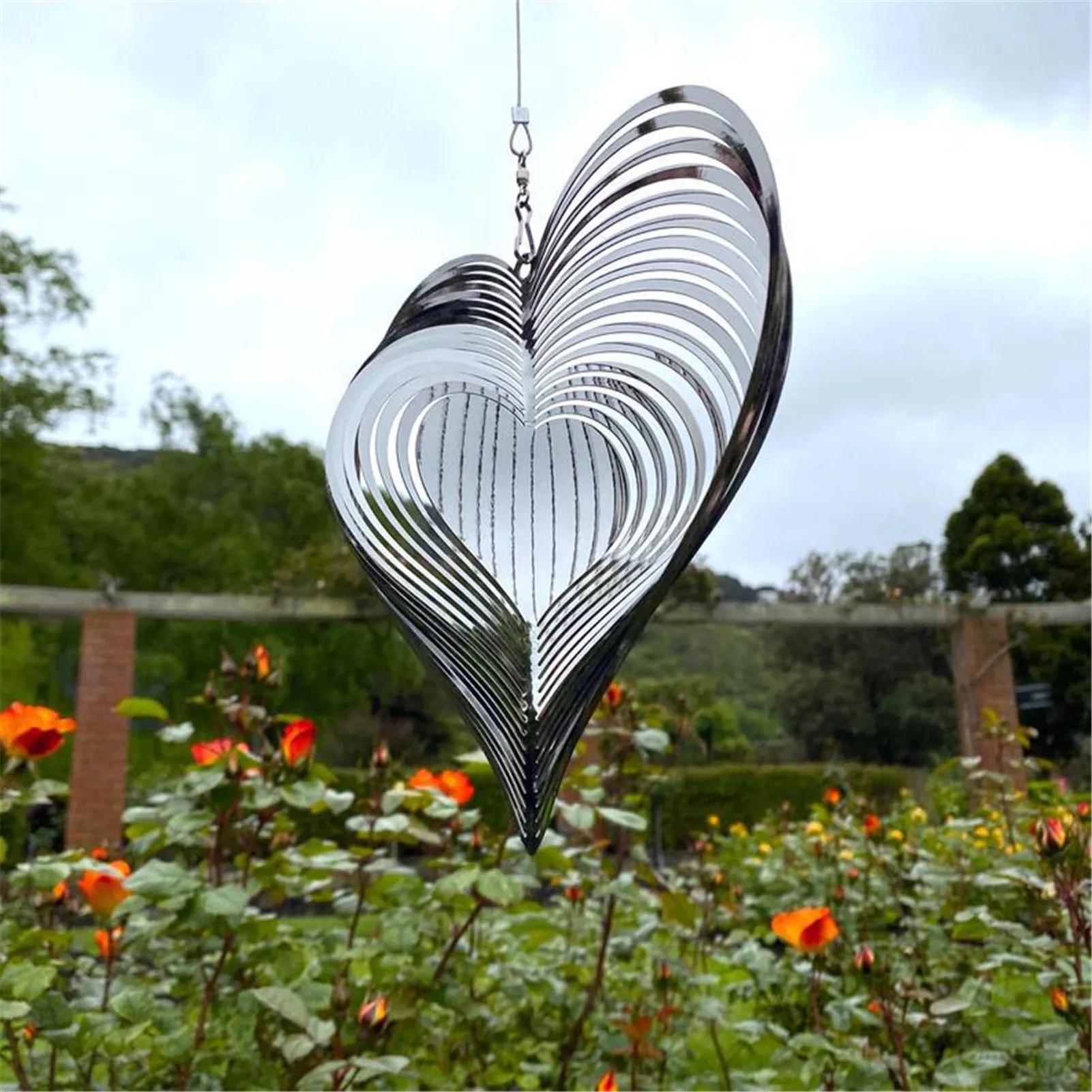 1PC Stainless Steel Stereo Rotating Metal Wind Chime Wind Spinner Beating Heart Wind Chimes And Decorations Hanging Wind Outdoor