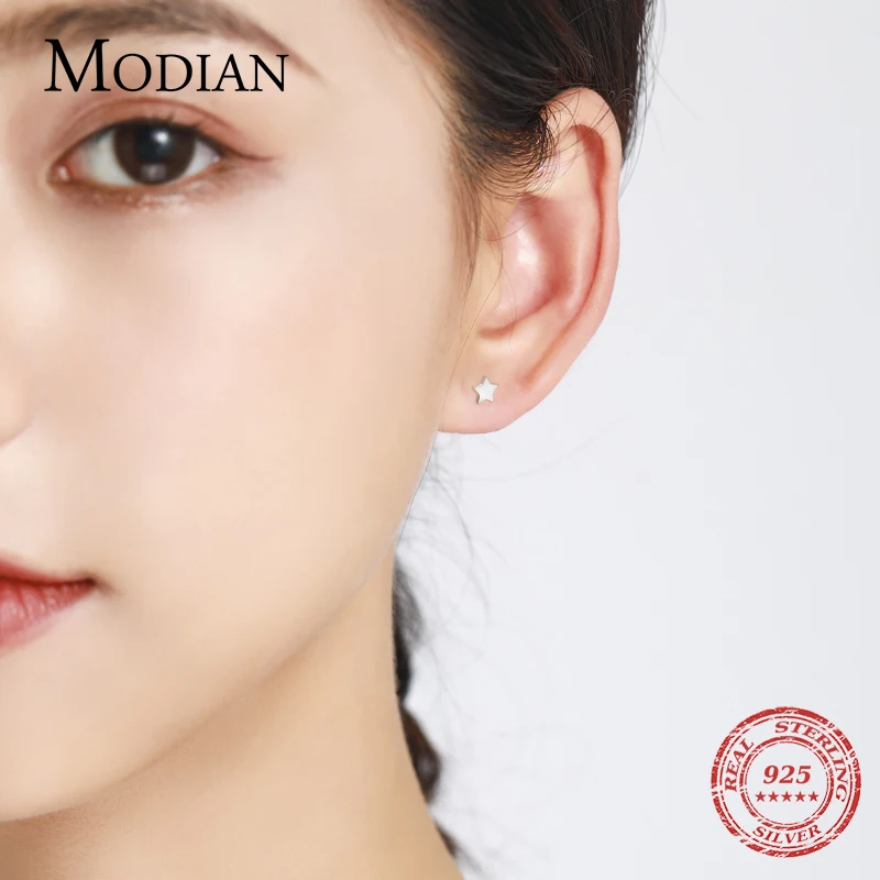 Modian Minimalism Stars Screw Stud Earrings 100% 925 Sterling Silver Charm Beads Tiny Earring For Women Girls Party Jewelry