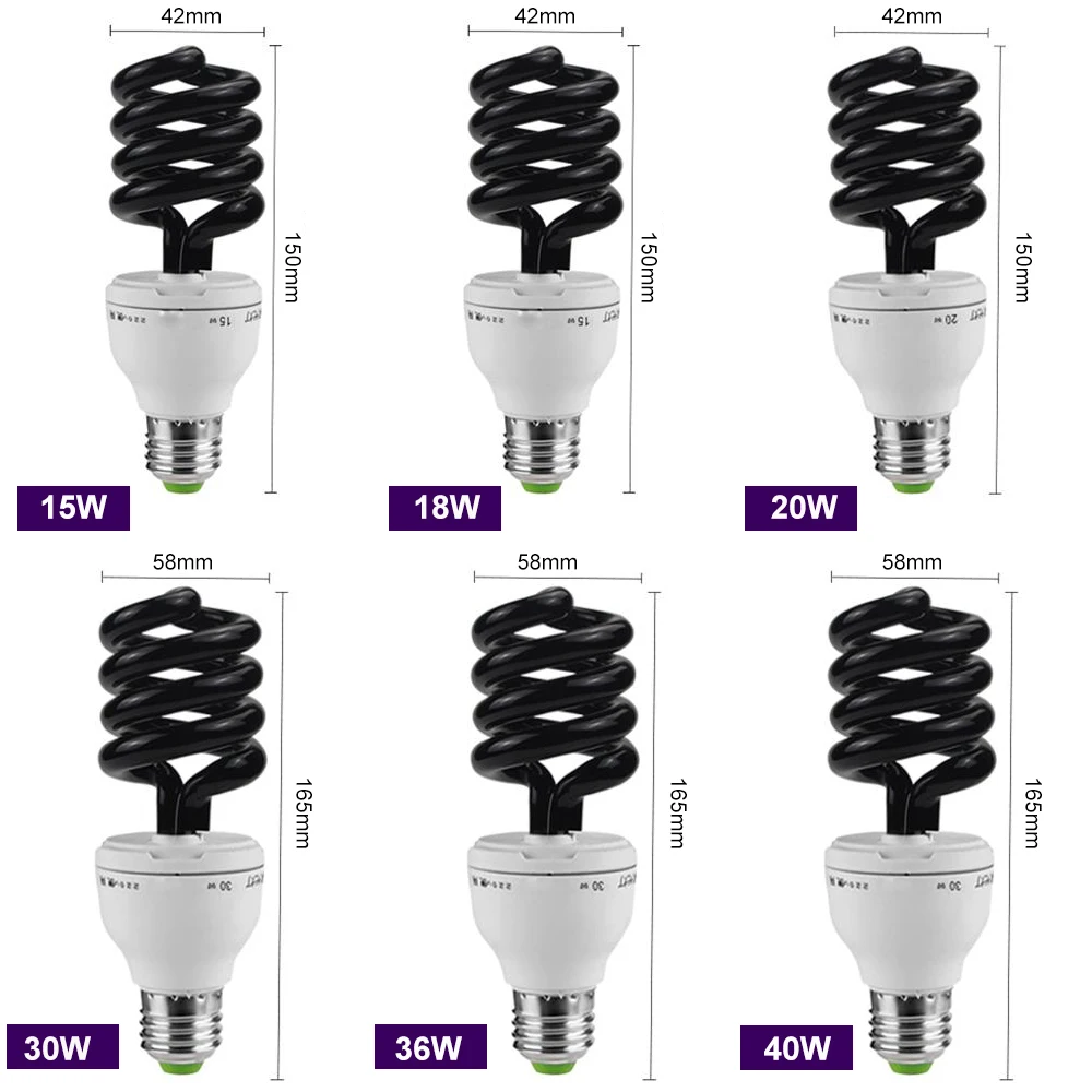 Lâmpada espiral do assassino do mosquito, 13-40w, e27, 220v, 12v, luz preta ultravioleta, uv, blb, cfl, mosca a atração