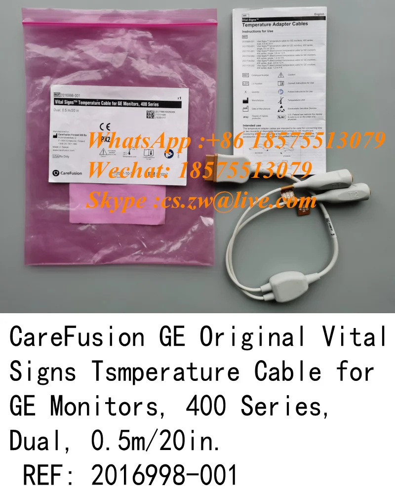 

CareFusion GE Original Vital Signs Tsmperature Cable For GE Monitors 400 Series Dual 0.5m/20in REF: 2016998-001