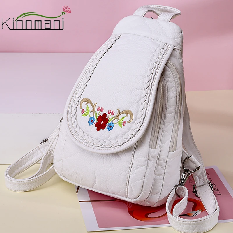 Fashion Embroidery Solid Color Soft Backpack For Women Luxury Designer Brand Backpack Simple Travel Backpack Girl SchoolBag 2021