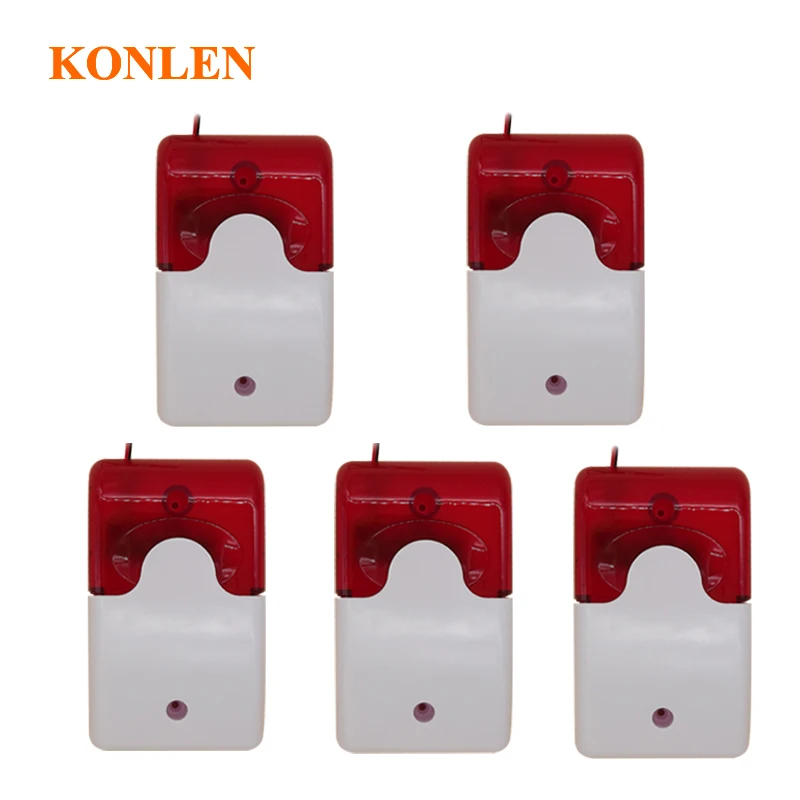 KONLEN Strobe Siren Wired DC5V to DC15V 12V Sound Flash Light Alarm Horn Burglar Anti Thief for Home House Security System