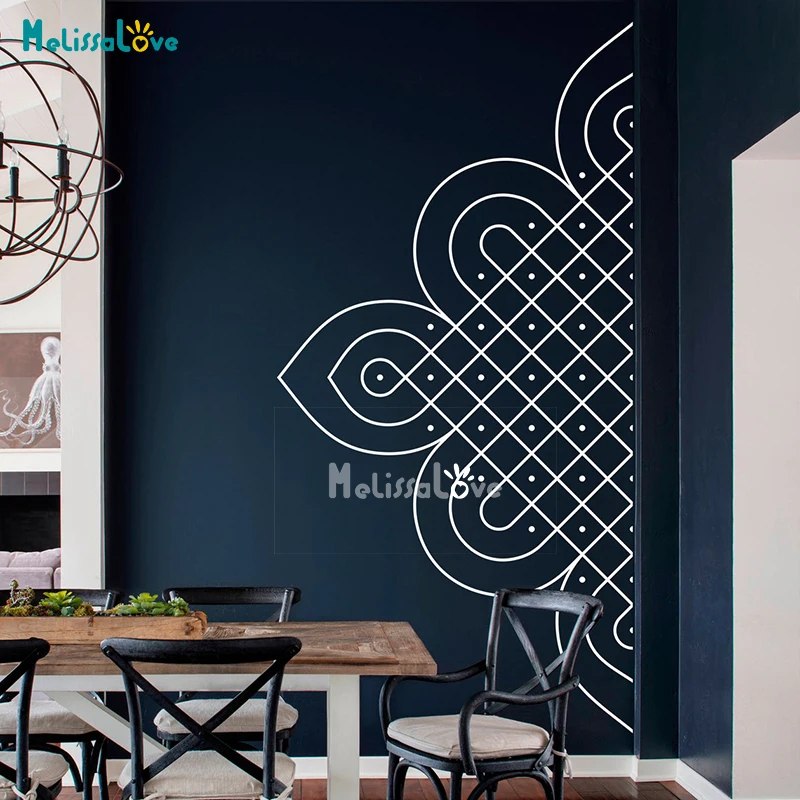 Kolam in Half Mandala Decal Folk Indian Removable Vinyl Wall Sticker Living Room Bedroom Home Decor Yoga Studio BD957