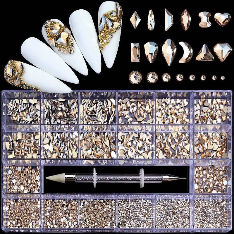 Swarovs Crystal AB 3D Flatback Glass Nail Art Rhinestones Fancy Shaped Crystals Stones for DIY Nails Art Decorations