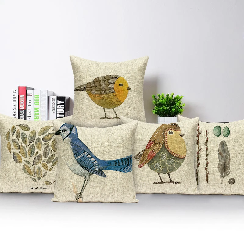Country Style Cushions Cover Bird Feather Throw Pillow Case Home Decorative Sofa Bed Car Polyester Pillow Cover