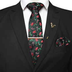 Nuevo conjunto de pañuelo de corbata de seda de 8cm de Navidad, corbata tejida acquard verde, corbata de árbol con copos de nieve de Papá Noel para regalo de Festival