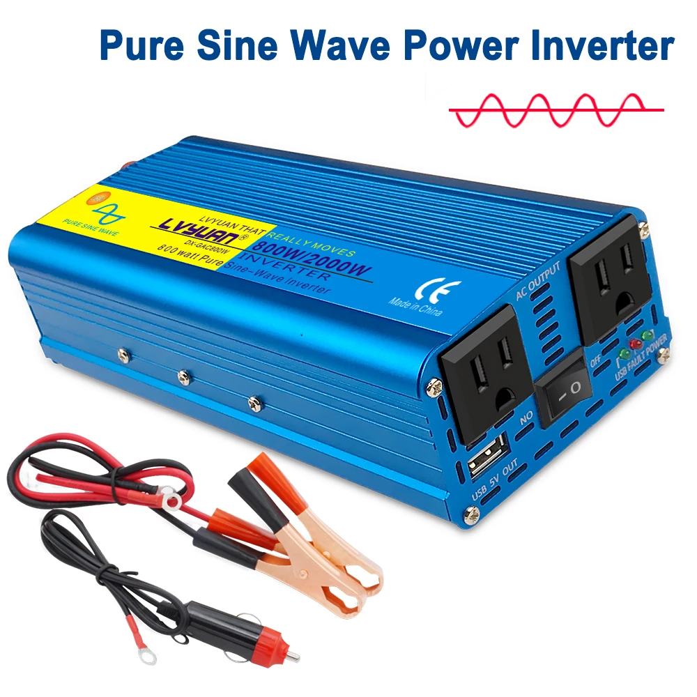 

DC 12V TO 110V US 2000W Peak Power 2 AC Outlets Inverter Pure Sine Wave auto инвертор 12v 220v inversor inverter 12v 220v