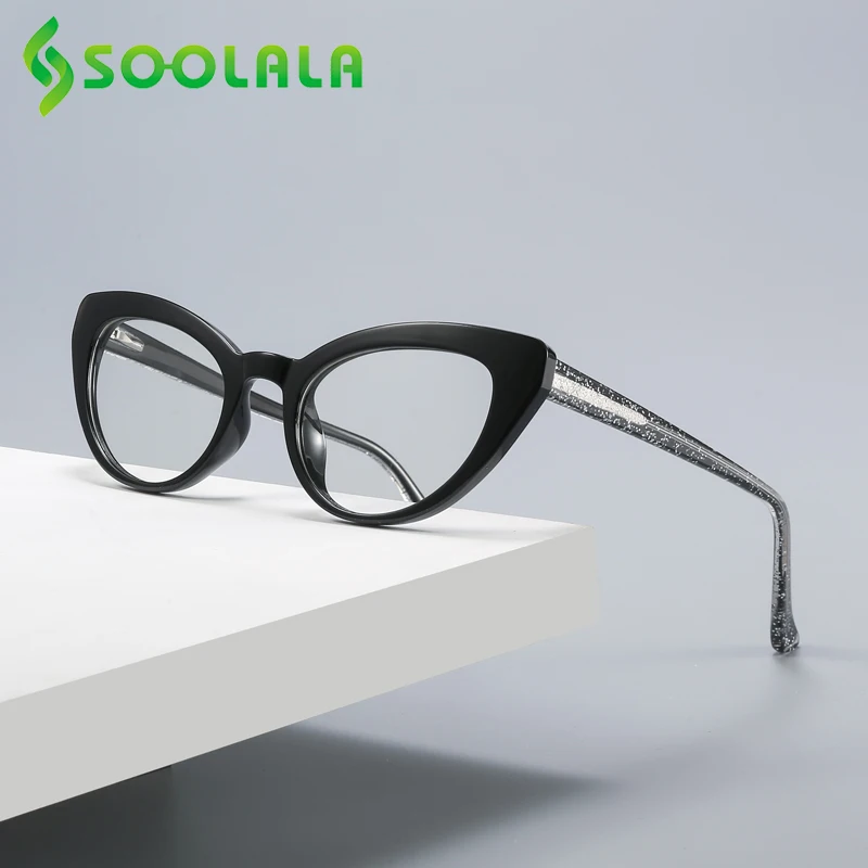 

SOOLALA TR90 Anti Blue Light Cat Eye Reading Glasses Women Inlay Metal Arms Anti-Glare Presbyopic Computer Eyeglasses Frame