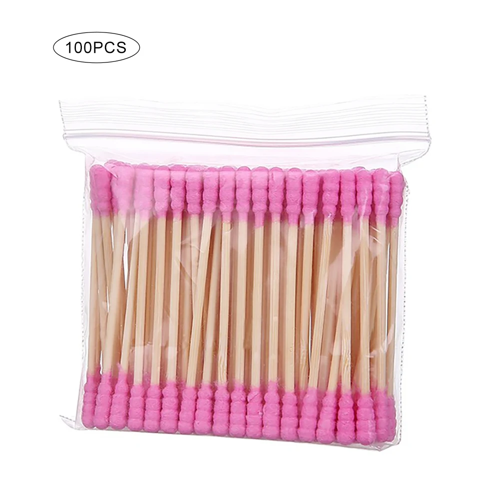 Pink Double-ended Cotton Swab Stick Women Makeup Removal Earwax Cleansing Cotton Swab for Lip Eyeliner Makeup Supplies