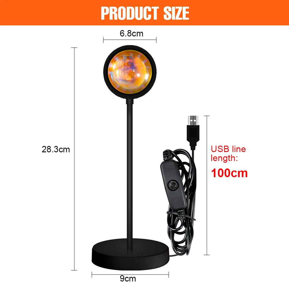 USB Projector Lamp Led Sunset Light 5V Night Light Rainbow Bulb Table Lamp Colorful Wall Lamp Atmosphere Fancy Lighting For Home
