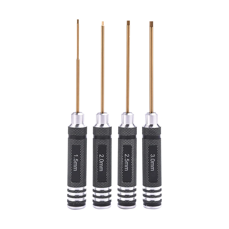 4Pcs/set Titanium Plating 1.5mm 2mm 2.5mm 3mm Hexagon Screwdriver Screw Driver Tool Kit for RC Model Car Boat Airplane