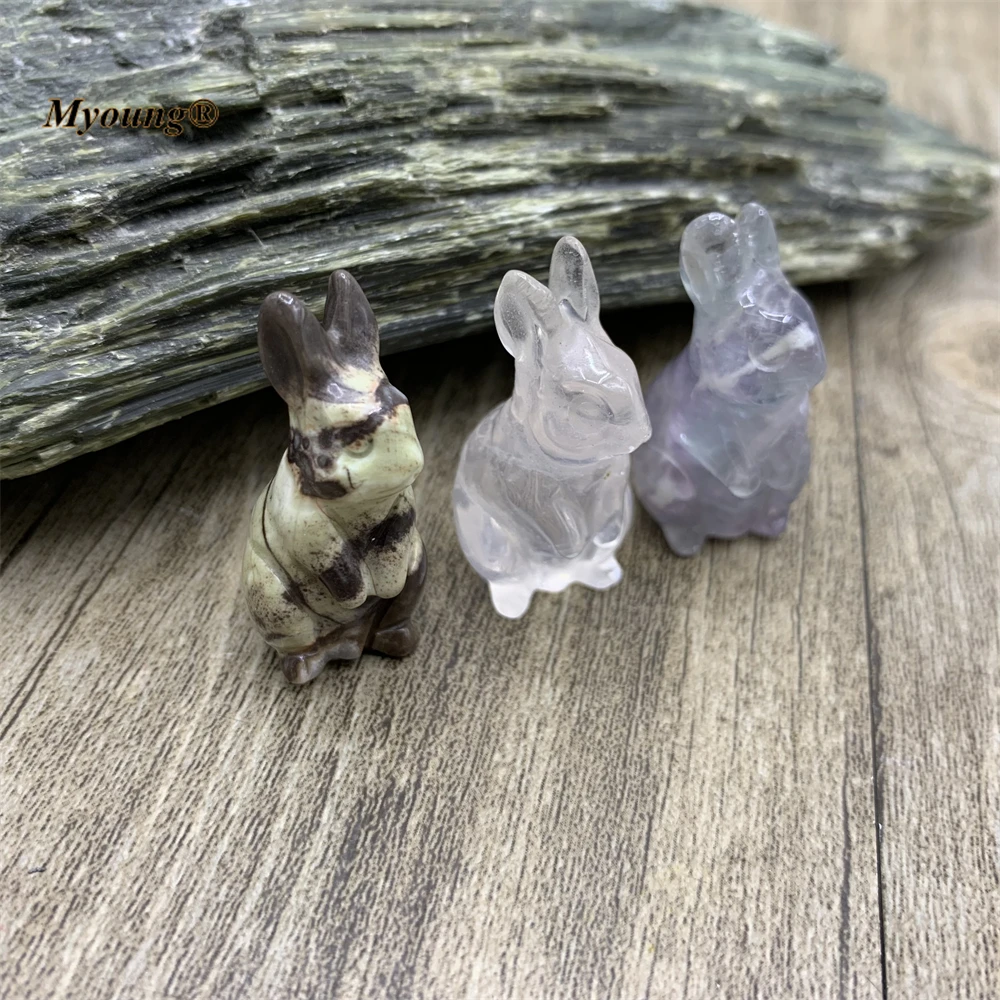 5PCS Natural Crystal Ocean Jaspers Stone Carved Rabbit Pendant Gems Decoration Proce MY211219