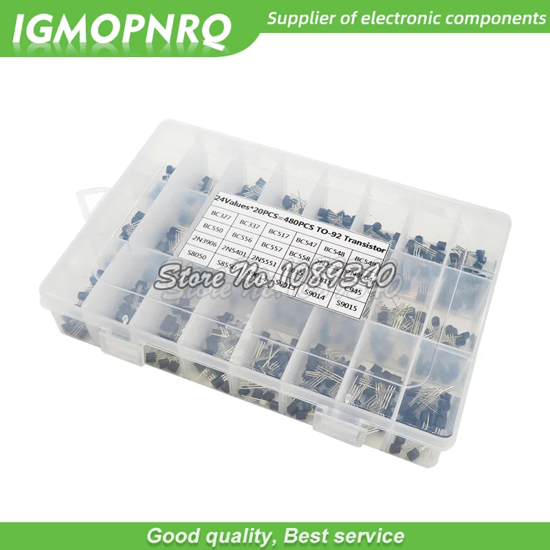 24Values TO-92 Transistor Assortment Assorted Kit Each BC327 BC337 BC517 BC547 BC548 BC549 2N2222 3906 3904 5401 5551 C945 1015