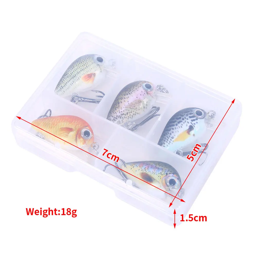 HENGJIA 5pcs 1.5g-2g 3cm Mini Crankbait Kit Artificial Wobblers Hard Bait Bass Trout Fishing Lure Tackle Pesca Peche Truite