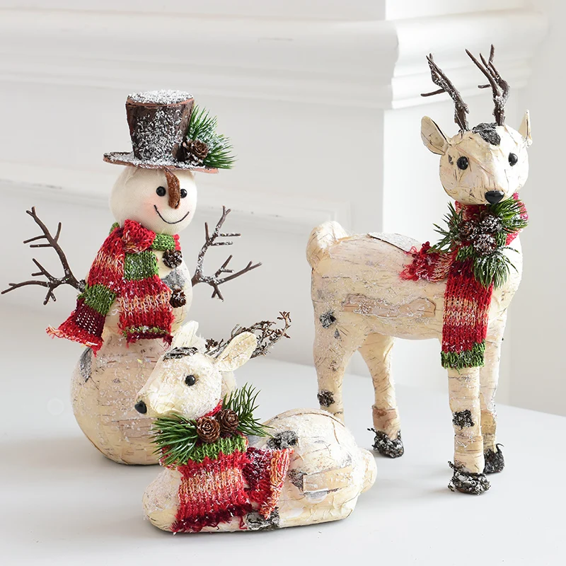 

navidad 2019 decoraciones para el hogar Nordic Birch Bark Snowman Doll Desktop Decoration Elk Scene Decoration for Christmas