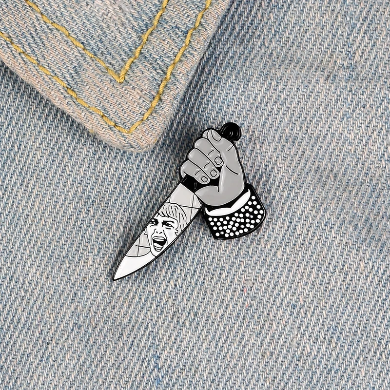 Punk Style Mad Killing Brooches Dagger Knife Enamel Pins Backpack Shirt Button Badge Dark Movie Jewelry Gifts for Friends