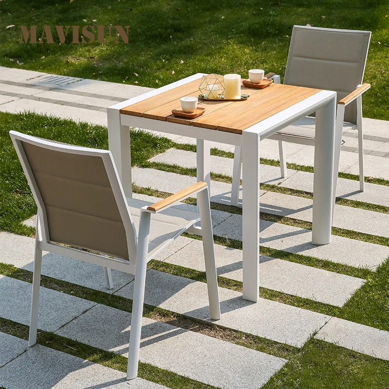 Modern Garden Designer Furniture Set Outdoor Dining Table And Chairs Stable Leisure Lounge Wooden Minimalist