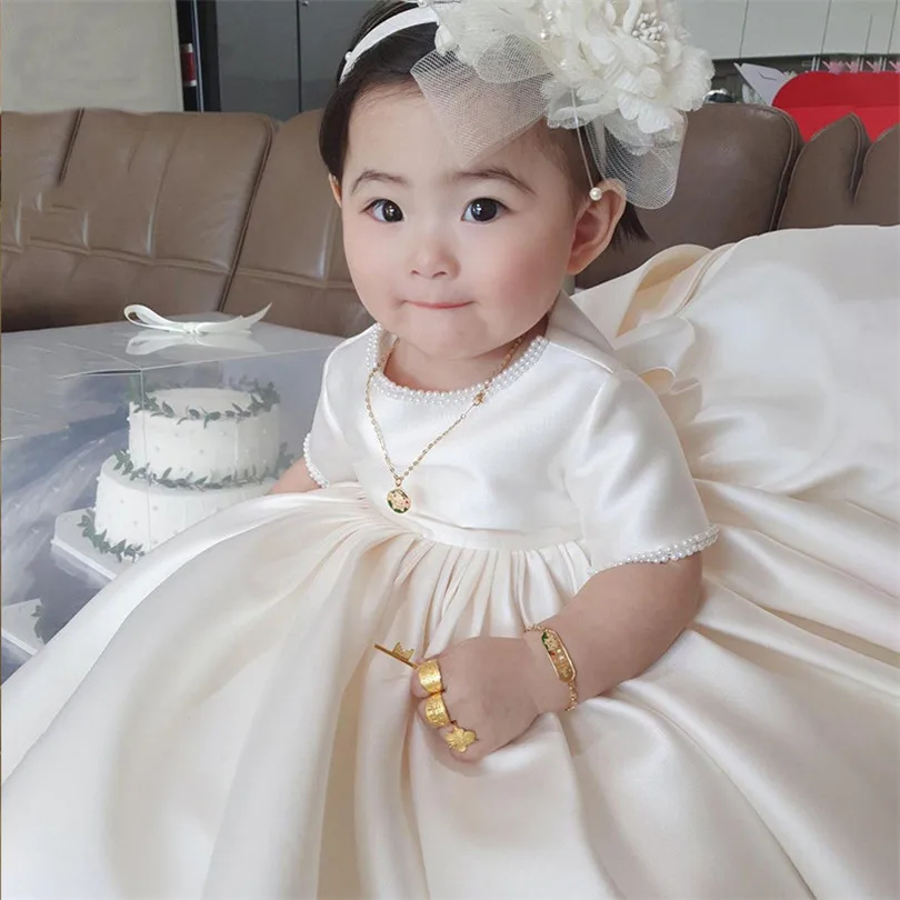 Baby Girls Dress For Party And Wedding Pearl 1st Birthday Dress For Baby Girl Tulle Princess Baby Baptism Dress Christening Gown