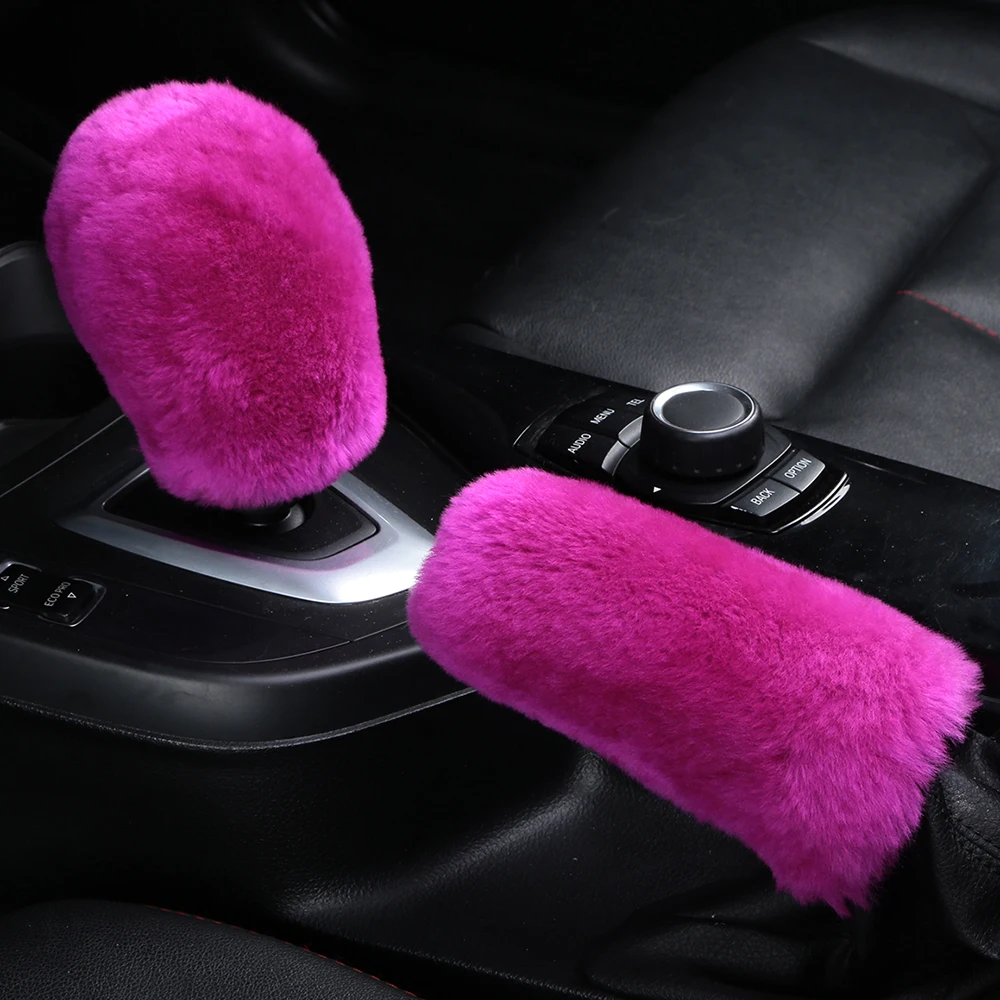 OGLAND Genuine Sheepskin Auto Gear Shift Handle Level Stick Knob Handball Cover For Car Gear Shift Parking Break Protect Sleeve